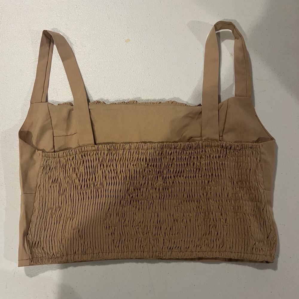 Tan Ruched Crop Top - Picture 2 of 2